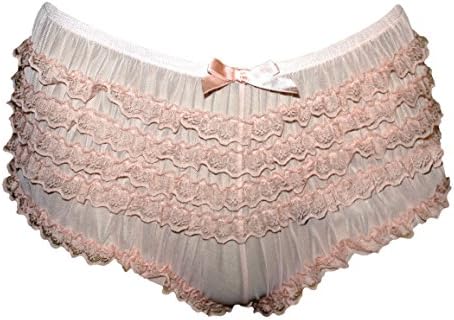 Sexy Frilly Burlesque Knickers Briefs Panties -Sissy Pink Sheer Mesh 10-12