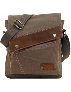 VRIKOO Unisex Small Vintage Canvas Leather Shoulder Bag Messenger Travel Bag Satchel Crossbody Bags