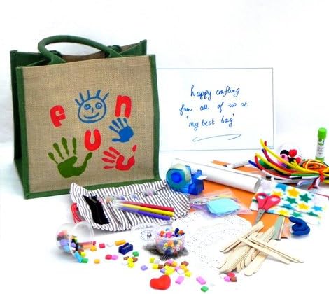 Children's Fun Craft Bag filled with Art Supplies and Craft Materials for Drawing, Gluing &amp; Threading - includes a Filled Pencil Roll.