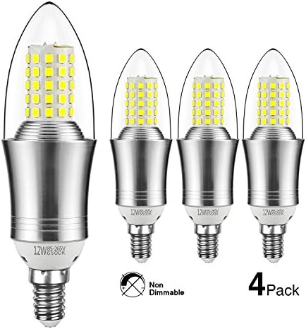 Yiizon LED Candle Bulbs, 12W, 100W Incandescent Equivalent, E14 Candelabra LED Light Bulbs, 6500K Daylight White, 1200LM, CRI80+, Small edison screw, Non-dimmable, Pack of 4