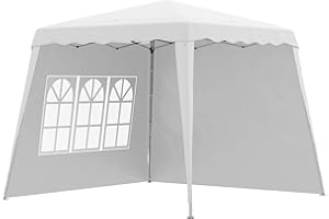 Outsunny Carpa Plegable Pop-up 3x3 m Cenador Pabellón de Jardín con 2 Paredes Laterales Altura Ajustable y Bolsa de Transporte Protección UV50+ Impermeable Gazebo para Camping Fiestas Exterior Blanco