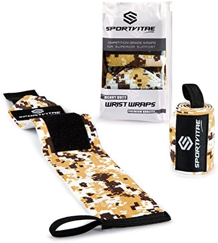 'Sports Wrist Elastic High Resistance 18 (45 cm) Heavy Duty Wrist Wraps | Crossfit | Weightlifting | Powerlifting | Kettlebells | Weight Lifting Support and Protection – Ideal For Wrists. Includes FREE Carry Bag, Desert Camo