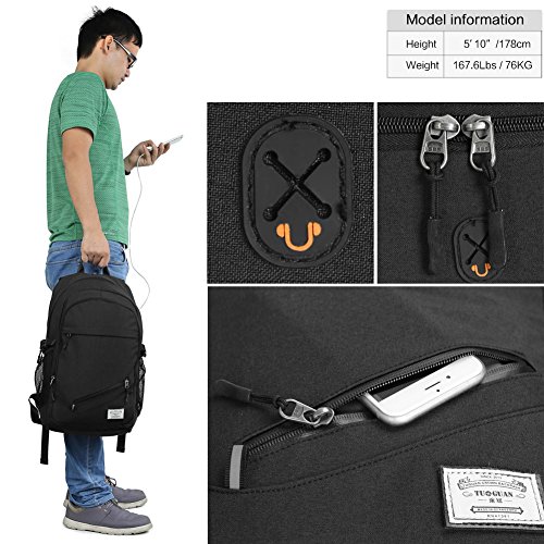 Leichter Laptop-Rucksack College Schultasche Computer Rucksack mit USB-Port passt 39,6 cm Laptop Notebook Black-01 39,6 cm (15,6 Zoll) - 7