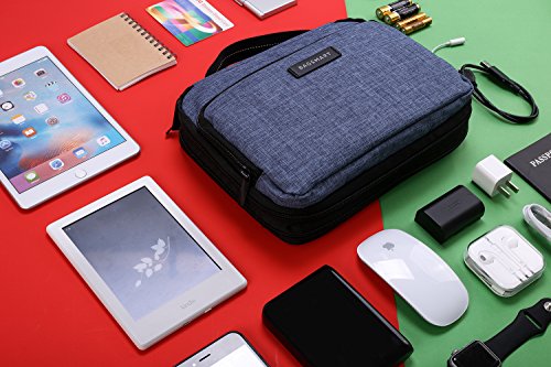 BAGSMART Kompakte Eletronik Aufbewahrungstasche Doppelte Fächer für Tablet, USB Stick , Kabel, Speicherkarte Blau - 2
