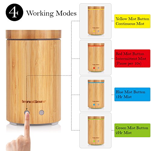 InnoGear aus echtem Bambus Aroma Diffusor Ätherischesöl Aromatherapie Diffusoren, 160mL Ultraschall Luftbefeuchter mit 7 farbigen LED Lichter und falls wasserlos schaltet es sich automatisch aus - 3