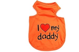 ZUNEA Summer Small Pet Puppy Dog Cat Tank Vest Shirt Sleeveless I Love My Daddy Print T-shirt Apparel Clothes Orange L