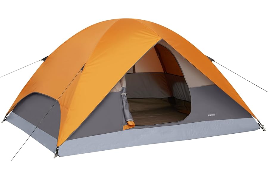 Amazon Basics Dome Camping Tent with Rainfly and Carry Bag, 3-Season Easy Set-Up Tent, 6 Person