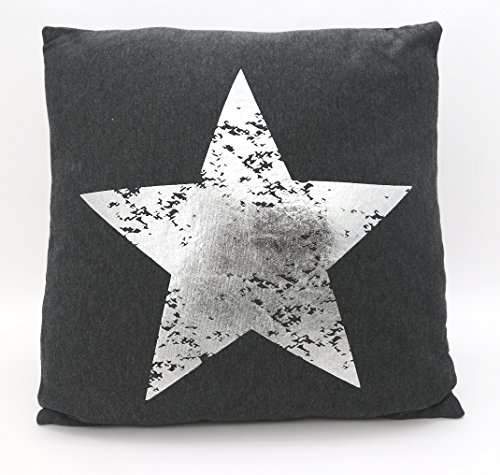 Dekokissen Metallic Stern in silber anthrazit mit Füllung & Reißverschluß 45x45 cm in weicher Sweat-Qualität Glanz STERN Kissen Typ385