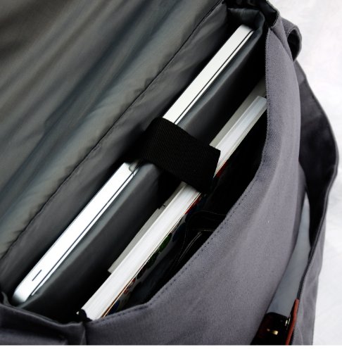L&X Canvas-Schultertasche, für Apple Macbook Pro (13 Zoll bzw. 33,02 cm) / Apple iPad, leichtgewichtig, Canvas + PU-Leder, Grau - 6