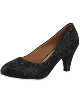 napoli-fashion Klassische Damen Pumps Strass Glitzer Party Schuhe Stiletto Mid Heels Metallic Hochzeit Abendschuhe...