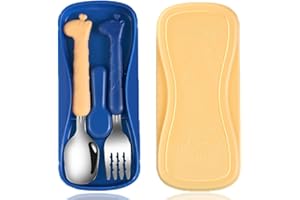 Tenedor Bebe, WitBicg Cubiertos Bebe, Cubiertos Infantiles Acero Inoxidable, Talheres Bebe Ayuda a Alimentar Al Bebé, Aumentar El Apetito, Aptas Para El Lavavajillas Con Maleta De Viaje - Jirafa (A)