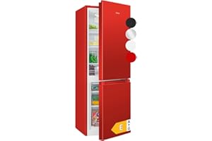 Bomann KG 320.2 - Frigorifero da 122 litri, congelatore da 53 litri, illuminazione interna a LED, battuta intercambiabile, 4 marcature a stella, rosso