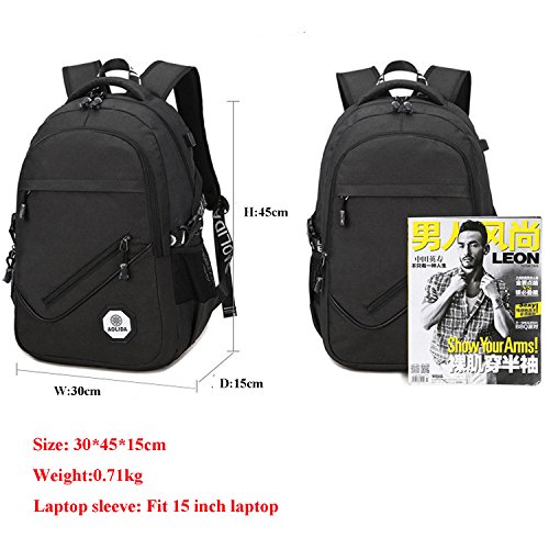 Herren Laptop Rucksack mit USB Aufladen Hafen-Kebos Wasserdicht Nylon Shulrucksack Daypack f  r Reise  Schule und Gesch  ftsreise mit 15 zoll Laptop