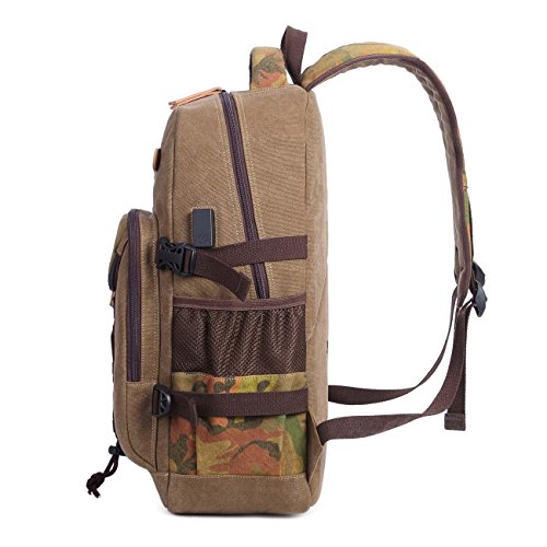 Neuleben 15 6 Zoll Laptop Rucksack mit USB Ladeport Schulrucksack Schultasche auc Canvas Vintage Rucks  cke Damen Herren Jungen f  r Schule Uni Busine