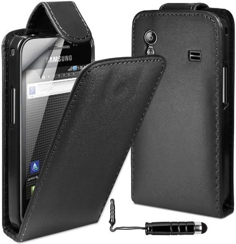 MobileAccessories4U Leather Flip Skin Case Cover, Film &amp; Mini Stylus For Samsung Galaxy Ace S5830 - Black