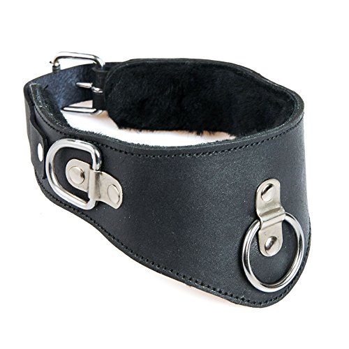 Preisvergleich Produktbild TOP Qualität - HANDGEFERTIGTES LEDERHALSBAND mit ECHTEM LAMMFELL / Erotische Halsfessel -schelle für SM, BDSM und Bondage