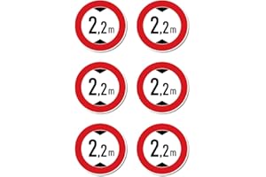 HAVATI Autocollants : Ø 50 mm, lot de 6 – Hauteur de passage maximale/interdiction pour les véhicules trop hauts – 2,2 m – m – Certifié StVO Z-265