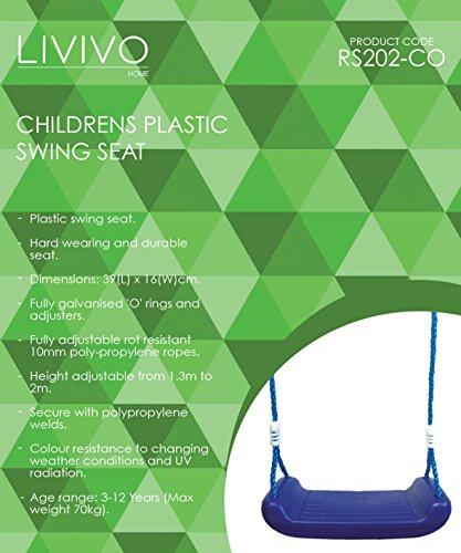 LIVIVO Â® Childrenâ€™s Blue Adjustable Plastic Outdoor Garden Safety Rope Swing Seat