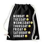 TRVPPY Baumwoll Turnbeutel Sportbeutel Modell Emoji WEEK Farbe Schwarz