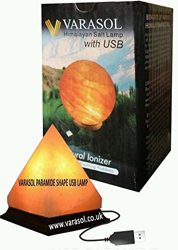 Branded Himalayan Natural (Organic) Pink Salt USB Lamps - Pyramid Shape 3x3x3.5 inch approx. Varasol Brand