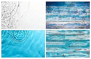Royalkart (56cm x 88cm) 3D Double-Sided Photography Backdrop For Food, Small Products Professional Photoshoots (Pack of 2) ? Waterproof Flat lay Tabletop Photography Backdrop Paper (Blue Waves & Sea Blue Wood)