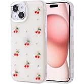 Coverzone Apple iPhone 15 ile uyumlu Kılıf Airbag K&ouml;şeli 2mm Kamera &Ccedil;ıkıntı Korumalı Simli Şeffaf Baskılı Z-Kutup Kapak Kiraz