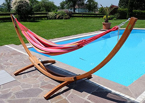 350cm Hängemattengestell MONA Gestell aus Holz Lärche mit bunter Tuch Hängematte von AS-S - 4