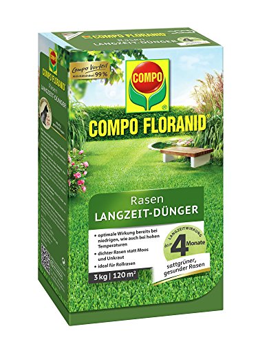 COMPO FLORANID® Rasen-Langzeitdünger, Rasenpflege mit bis zu 4 Monaten Langzeitwirkung, für einen dauerhafte robusten & vitalen Rasen, 3 kg für 120 m²