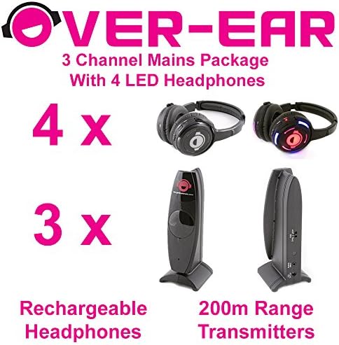 Silent Disco Package - 3 Channels &amp; 4 LED Headphones