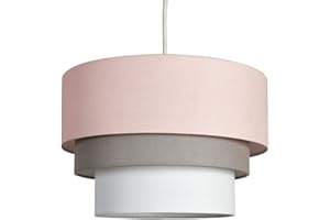 MiniSun | Round Modern 3 Tier Pink and Grey Fabric Ceiling Pendant Light Shade | Pendant Lights, Home Décor & Improvement Essential | 300mm Shade Width