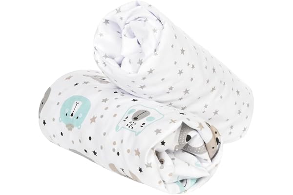 FlyIdeas Draps Housse 80x160 cm Alese Lit Bebe, Lot 2 Pcs. - 2 Drap Housse pour Lit, Berceau & Matelas 160x80 cm, 100% Pure et Doux Coton Certif.