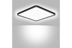 Ouyulong Lampara Led Techo 24W, Plafón Led Techo Baño Negro IP44,Lampara Led Techo Pasillo 5000K, 2600LM, 23CM, Luz de Techo para Cocina Dormitorio Balcón Salon
