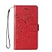 Produktbild SpiritSun Huawei Y550 Hülle, Ledertasche Schutzhülle für Huawei Y550 Folio PU Leder Tasche Case Cover Bookstyle mit Standfunktion und Kredit Kartenfächer (Schmetterling und Blume, Rot)