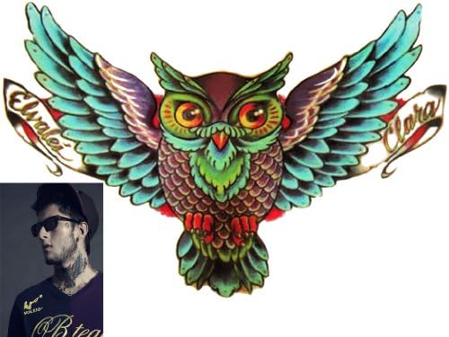 Novu Ink Tattoo Artist Temporary Tattoo hand drawn waterproof transfer 'War Owl' design (16.5cm x 12cm)