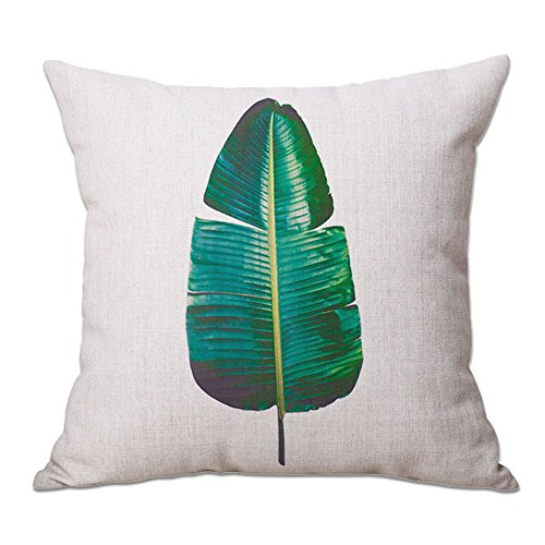 Cosanter 1x Cojín Cuadrado para Sofá Planta Verde Hojas Verdes Cojín De Lino Almohada Adecuado para Coches Sofá Silla