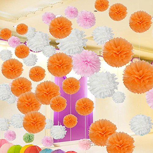 Yahee 30 Stück Papier Pompom Pompons Hängedeko Papierblumen Papier Ball für Hochzeit Geburtstag Babytaufe Fest (Orange) - 8