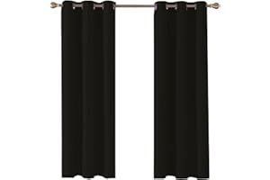 Home In Style 4U Blackout Thermal Insulated Window Curtains for living room 2 Panels Black 46" width x 72" drop Ring Top Eyelet Curtain with Tie Backs