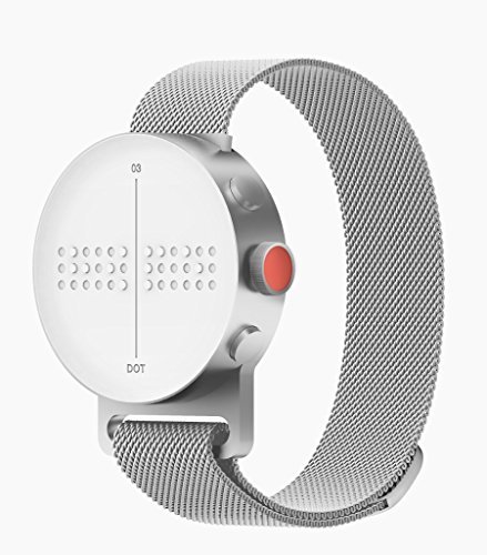 DOT Watch - Braille & Tactile Smartwatch for The Visually Impaired in Silver Metal Strap (Small Loop Size)