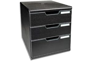 ‎EXACOMPTA Exacompta 325414D Ablagebox Modulo mit 3 Schubladen für DIN A4+ Dokumente. Belastbare Schubladenbox mit hoher Kapazität für mehr Platz stapelbar Blauer Engel schwarz