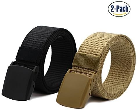Nylon Military Tactical Men Belt Breathable Webbing Canvas Outdoor Web Belts with Plastic Buckle,2 Pack