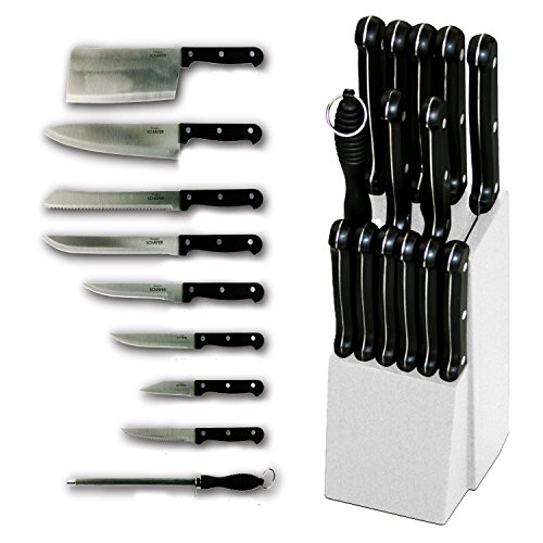Messer-Set im weißen Holz-Messer-Block 15-teilig in Schwarz Messer-Ständer - Milumi Edition