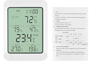Termometro Ambiente Interno Geevorks 3,9 Pollici Igrometro Termoigormetro LCD Igrometro Professionale 2 in 1 Termometro e Igrometro Sveglia Monitor