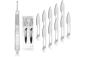 ‎MAY Set - 10 Stück Skalpellklingen Figur 13 aus Karbonstahl - Ersatzklingen einzeln steril verpackt + 1 x May - Skalpell-Halter mit 13 cm langem Griff inkl. Meßskala in cm - Edelstahl