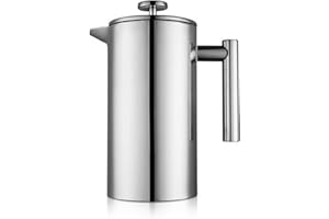Wrobic Kaffeebereiter French Press 1,5 Liter Kaffeezubereiter aus Edelstahl, Doppelwandig Isoliert French Press Caffettiera Kaffeekanne mit 3 Extra Sieben (silver, 1500ml)