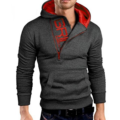 Preisvergleich Produktbild Herren Kapuzenpullover, Kavitoz Männer Langarm Kapuzen Sweatshirt Hoodie Tops Mantel Winter Spring Outwear (L, Dunkelgrau)