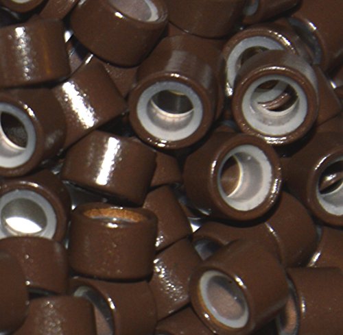 100PCS Silicone Lined Micro Rings/Beads for Hair Extensions Colour: Brown | Size: 4mm