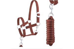 JA Horse Set di cavezza con moschettone regolabile, cavezza cavallo, cavallo in legno (moschettone marrone chiaro, mini shetty)