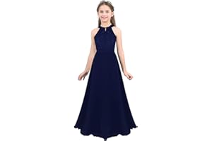 Freebily Robes Filles Demoiselle d'honneur Cérémonie Dentelle Fille Longue Robe Mariage Soirée Communion Fête Anniversaire Baptême Princesse Robe Fille Cadeau 2-16 Ans