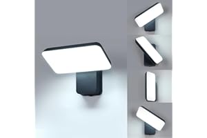 Comely LED Applique da Esterno Giardino, 16W IP65 Impermeabile 350 Girevole Moderna Lampada da Parete Esterni per Giardini, Luce Bianca Fredda 6500K, Nero, Controllo Interruttore