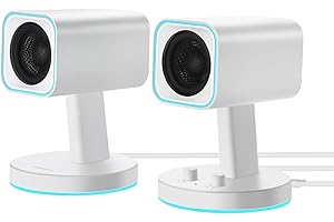 Sanyun SW202 24W Computer Gaming Speakers with 3 EQ Modes (Game/Movie/Music), Dynamic 3D Surround Sound, 16bit DAC USB/AUX/Bluetooth 5.2, RGB Lighting, for PC/Desktop/Monitor/Laptop, White